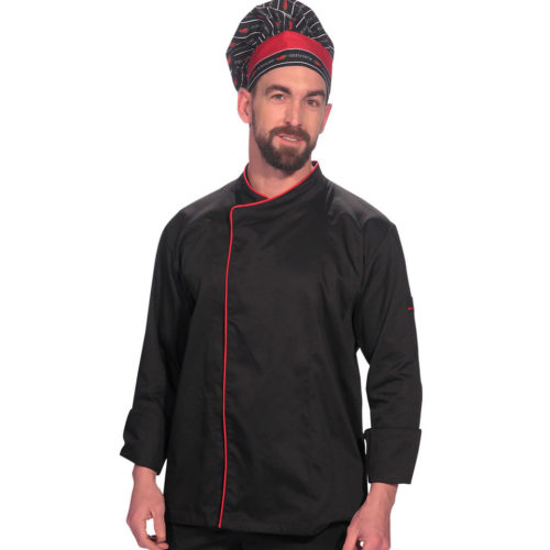 Σακάκι σεφ Allan της Uniform μαύρο με κόκκινο ρέλι