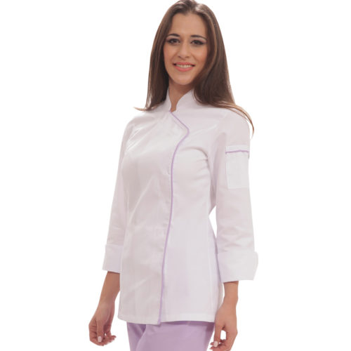 κομψό γυναικείο σακάκι σεφ Hestia της Uniform λευκό με λιλά