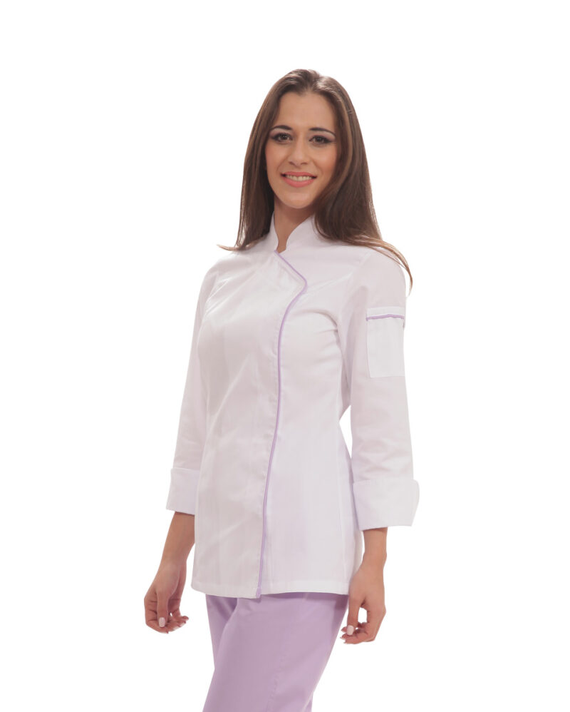 κομψό γυναικείο σακάκι σεφ Hestia της Uniform λευκό με λιλά
